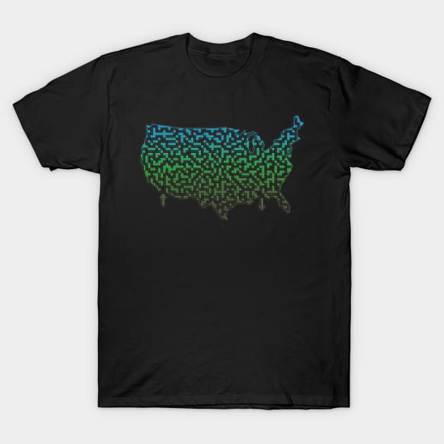 United States of America Shaped Maze & Labyrinth T-Shirt by gorff